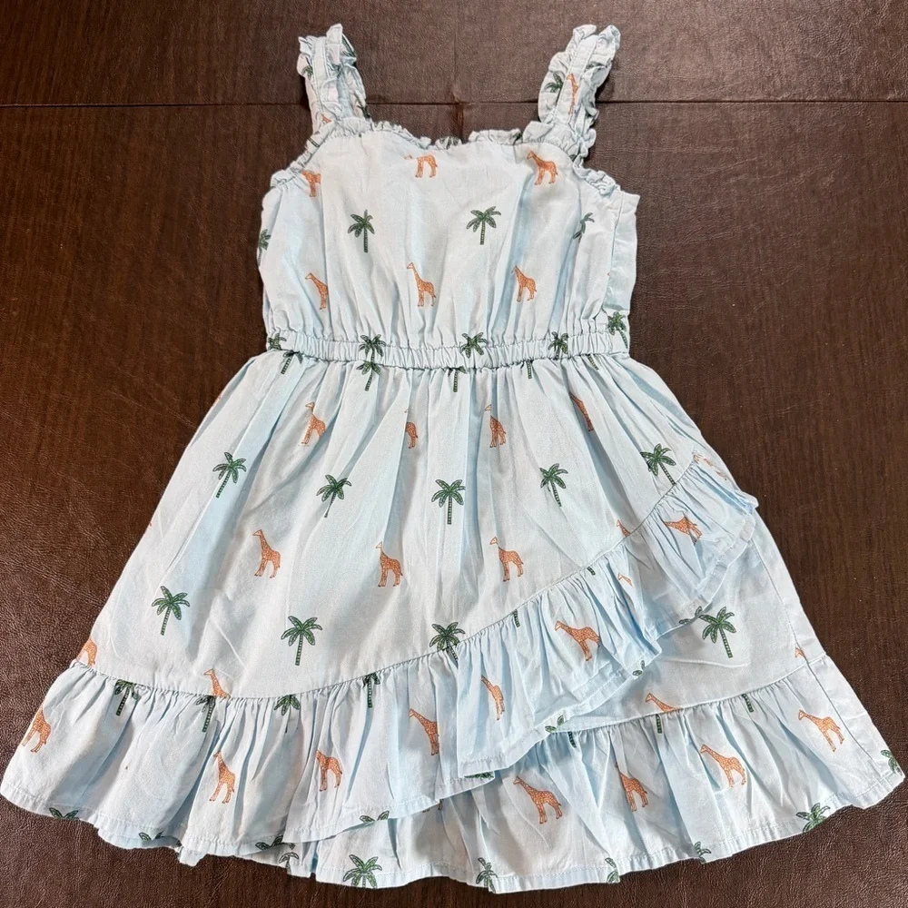 Janie and Jack Blue Ruffle Palm Tree Giraffe Dress Sz 4